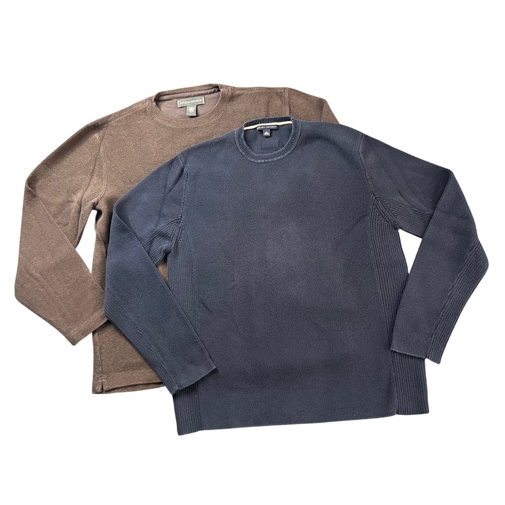 Bundle Two Banana Republic Mens Large Cotton Crewneck Sweater Brown Navy Blue